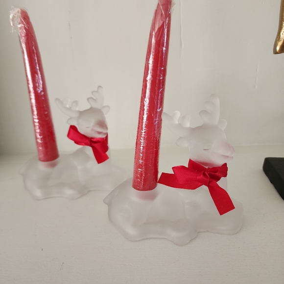 Frosted Glass Reindeer Christmas Candle Holders - Picture 8 of 9